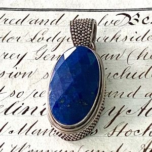 Beautiful Sterling Silver Faceted Blue Lapiz Pendant 925 BA Indonesia